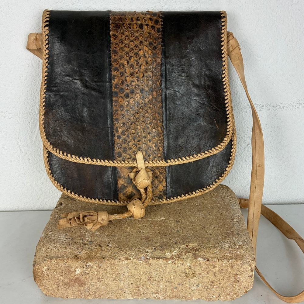 Unbranded Brown Snakeskin Leather Crossbody - Small - Boho Western Handmade